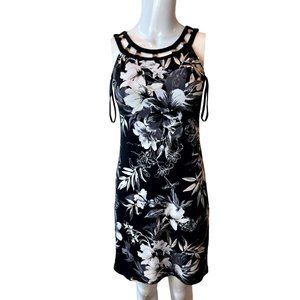 White House Black Market Women Floral Stretch Mini Dress Sleeveless Black SZ XXS
